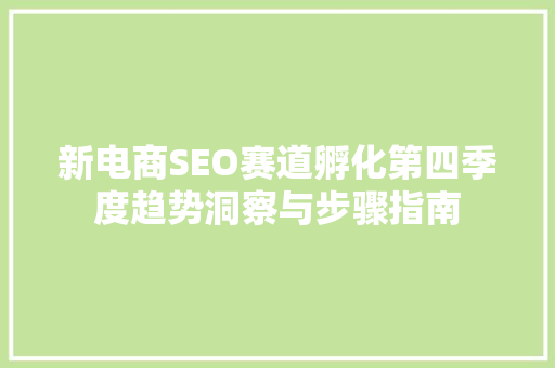 新电商SEO赛道孵化第四季度趋势洞察与步骤指南