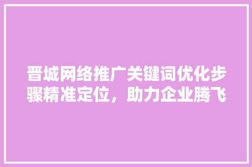 晋城网络推广关键词优化步骤精准定位，助力企业腾飞
