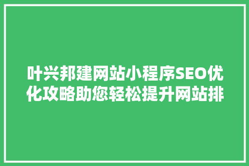 叶兴邦建网站小程序SEO优化攻略助您轻松提升网站排名
