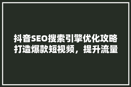 抖音SEO搜索引擎优化攻略打造爆款短视频，提升流量与转化