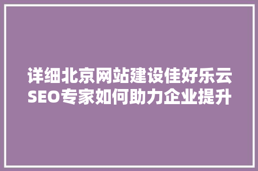 详细北京网站建设佳好乐云SEO专家如何助力企业提升网络竞争力