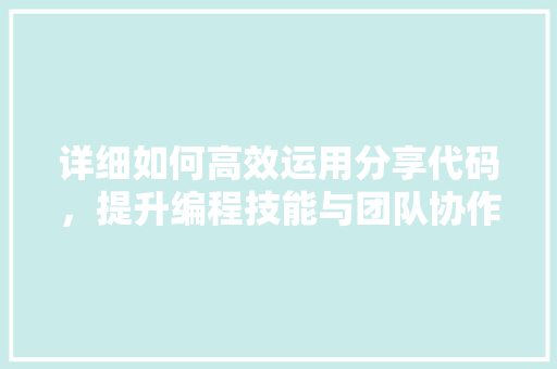 详细如何高效运用分享代码，提升编程技能与团队协作能力