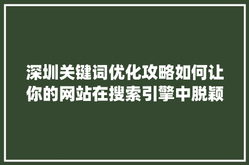 深圳关键词优化攻略如何让你的网站在搜索引擎中脱颖而出_深圳关键词优化哪里好