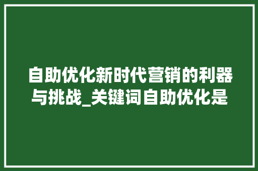 自助优化新时代营销的利器与挑战_关键词自助优化是什么