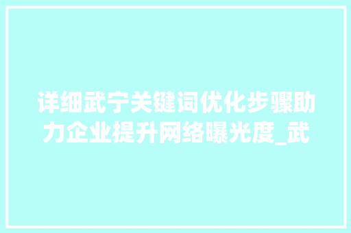 详细武宁关键词优化步骤助力企业提升网络曝光度_武宁关键词优化排名