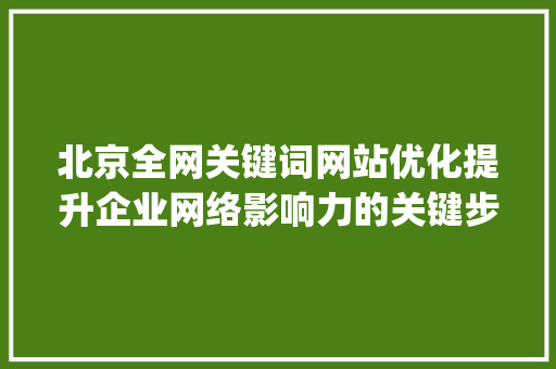 北京全网关键词网站优化提升企业网络影响力的关键步骤_北京全网关键词网站优化  第1张
