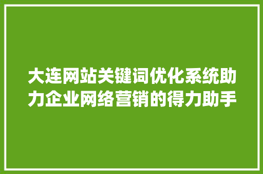 大连网站关键词优化系统助力企业网络营销的得力助手_大连网站关键词优化系统