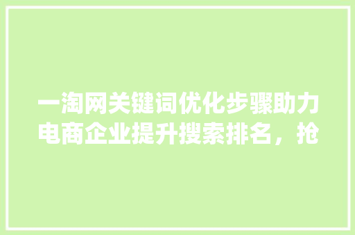 一淘网关键词优化步骤助力电商企业提升搜索排名，抢占市场先机_一淘网关键词优化