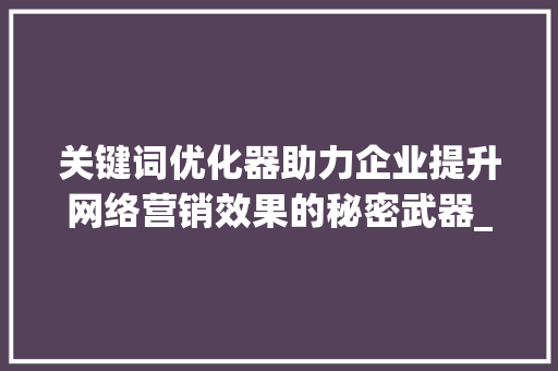 关键词优化器助力企业提升网络营销效果的秘密武器_关键词优化器下载