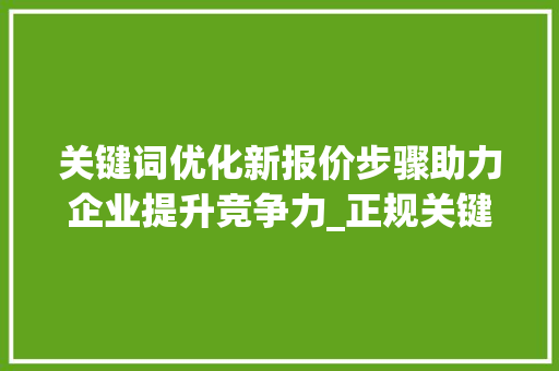 关键词优化新报价步骤助力企业提升竞争力_正规关键词优化新报价