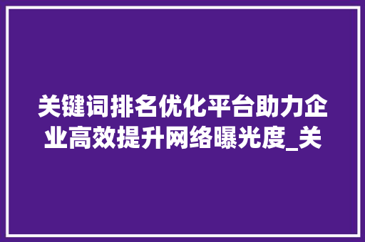关键词排名优化平台助力企业高效提升网络曝光度_关键词排名优化平台