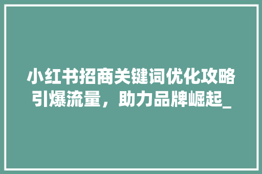 小红书招商关键词优化攻略引爆流量，助力品牌崛起_小红书关键词优化招商