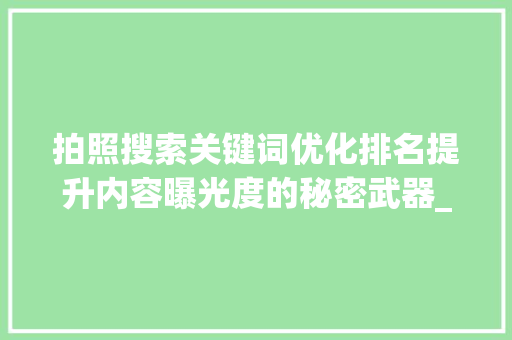 拍照搜索关键词优化排名提升内容曝光度的秘密武器_拍照搜索关键词优化排名