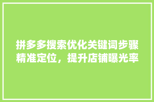 拼多多搜索优化关键词步骤精准定位，提升店铺曝光率_拼多多优化搜索关键词