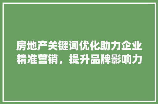 房地产关键词优化助力企业精准营销，提升品牌影响力_房地产关键词优化平台