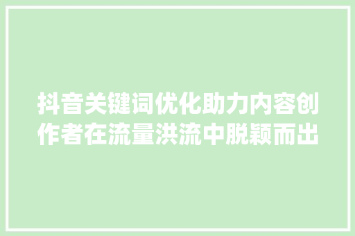 抖音关键词优化助力内容创作者在流量洪流中脱颖而出_抖音关键词优化的好处