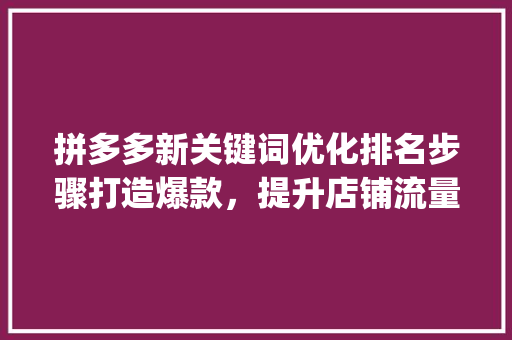 拼多多新关键词优化排名步骤打造爆款，提升店铺流量_拼多多新关键词优化排名