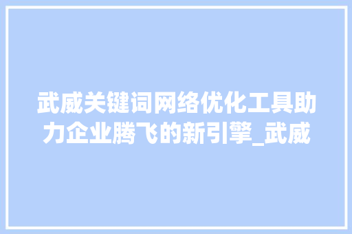 武威关键词网络优化工具助力企业腾飞的新引擎_武威关键词网络优化工具