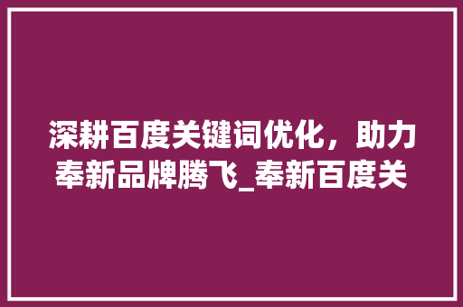 深耕百度关键词优化，助力奉新品牌腾飞_奉新百度关键词优化  第1张