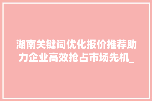 湖南关键词优化报价推荐助力企业高效抢占市场先机_湖南关键词优化报价推荐
