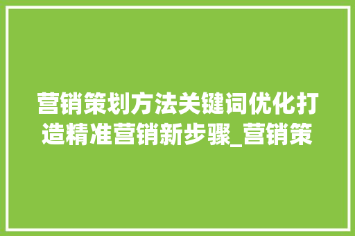 营销策划方法关键词优化打造精准营销新步骤_营销策划方法关键词优化