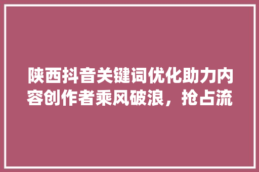 陕西抖音关键词优化助力内容创作者乘风破浪，抢占流量高地_陕西抖音关键词优化团队