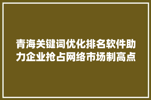 青海关键词优化排名软件助力企业抢占网络市场制高点_青海关键词优化排名软件