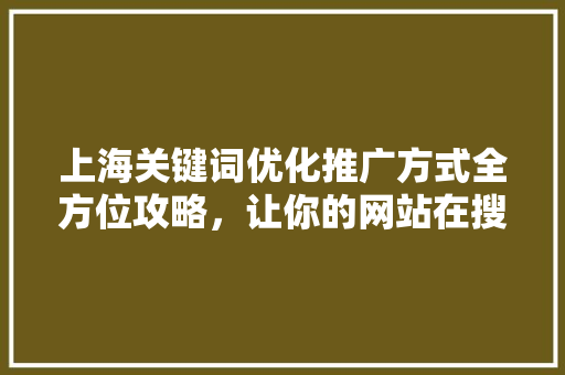 上海关键词优化推广方式全方位攻略，让你的网站在搜索引擎中脱颖而出