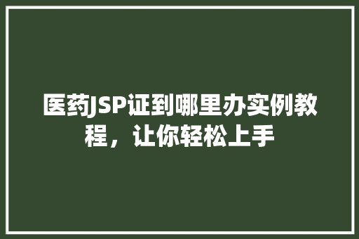 医药JSP证到哪里办实例教程，让你轻松上手
