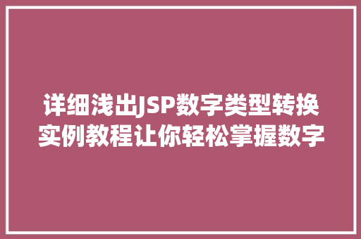 详细浅出JSP数字类型转换实例教程让你轻松掌握数字转换方法