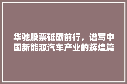 华驰股票砥砺前行，谱写中国新能源汽车产业的辉煌篇章