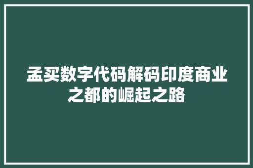 孟买数字代码解码印度商业之都的崛起之路  第1张