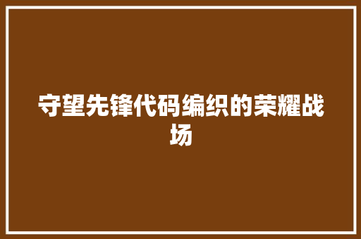 守望先锋代码编织的荣耀战场