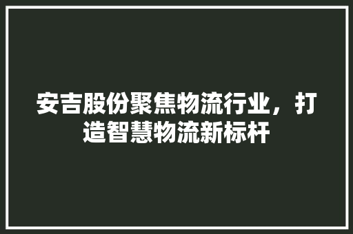 安吉股份聚焦物流行业，打造智慧物流新标杆
