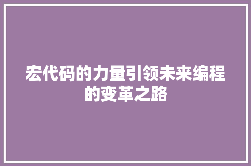 宏代码的力量引领未来编程的变革之路  第1张