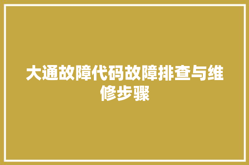 大通故障代码故障排查与维修步骤