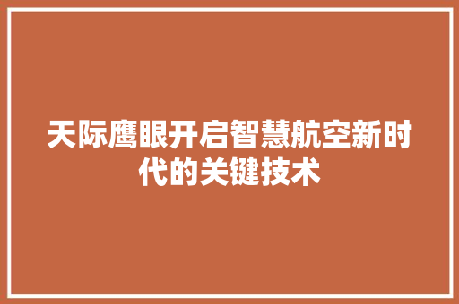 天际鹰眼开启智慧航空新时代的关键技术