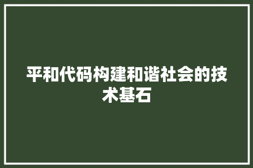平和代码构建和谐社会的技术基石  第1张