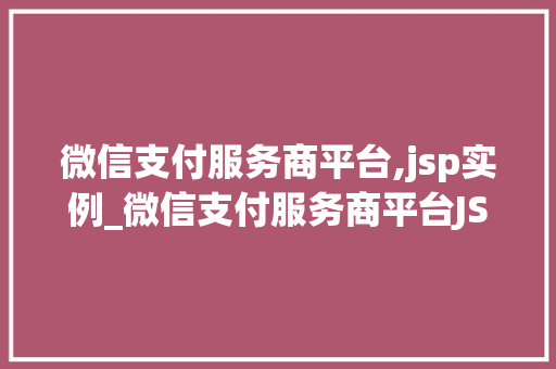微信支付服务商平台,jsp实例_微信支付服务商平台JSP实例开发者的实战指南