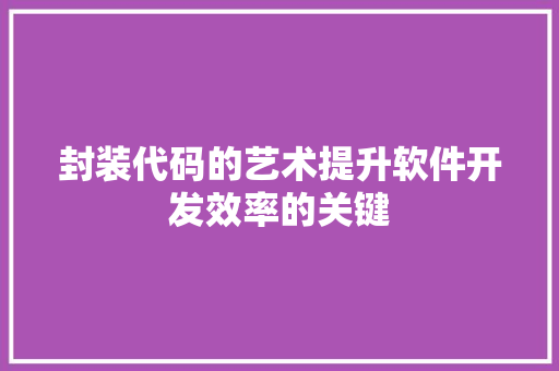 封装代码的艺术提升软件开发效率的关键