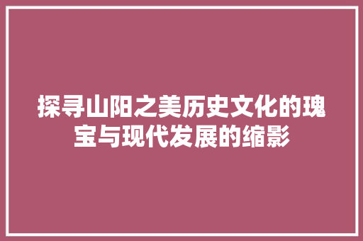 探寻山阳之美历史文化的瑰宝与现代发展的缩影  第1张