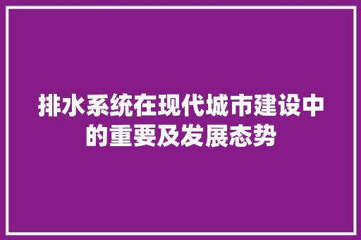 排水系统在现代城市建设中的重要及发展态势  第1张
