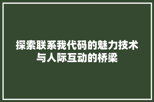 探索联系我代码的魅力技术与人际互动的桥梁