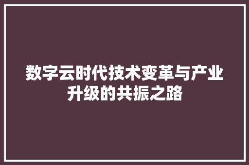 数字云时代技术变革与产业升级的共振之路