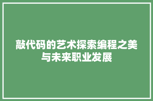 敲代码的艺术探索编程之美与未来职业发展