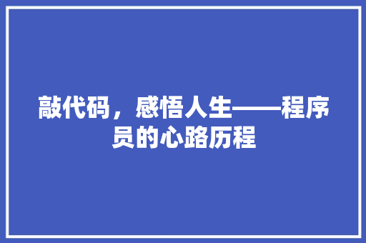 敲代码，感悟人生——程序员的心路历程  第1张