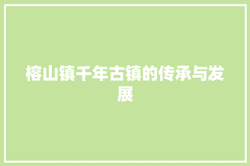 榕山镇千年古镇的传承与发展