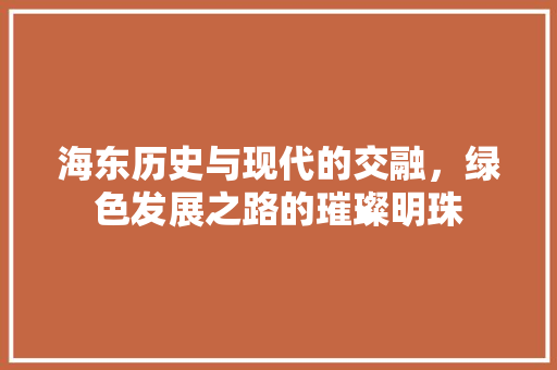 海东历史与现代的交融，绿色发展之路的璀璨明珠  第1张