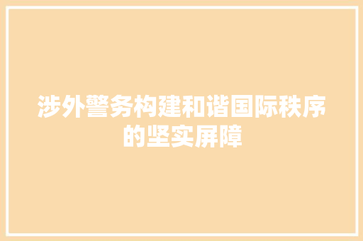 涉外警务构建和谐国际秩序的坚实屏障  第1张