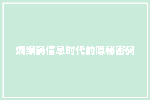 熵编码信息时代的隐秘密码